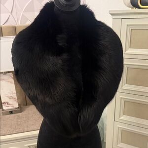 Black fox fur thick collar clip on real fox